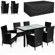 Polyrattan Sitzgruppe | 7-tlg. | inkl. Abdeckplane | Schwarz/Creme